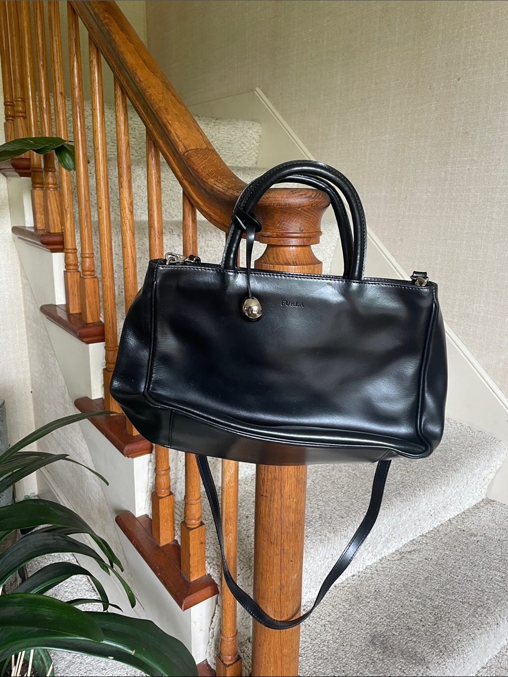 Furla Bag Black Smooth Leather Top-Handle Satchel